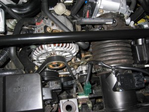 alternator, strut tower bar, belts, intake